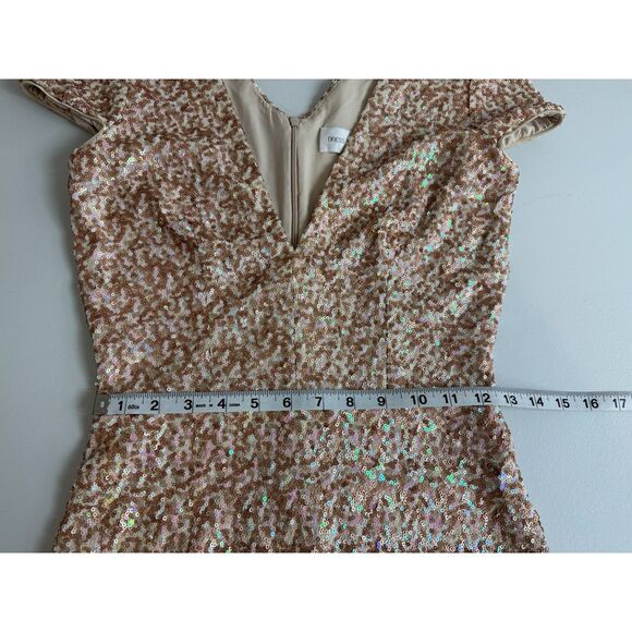 Dress The Population Women's Zoe Sequin Mini Dress Cap Sleeves Beige Tan Size M - Picture 7 of 12